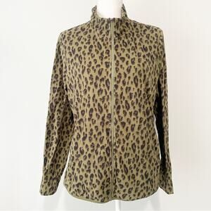 Old Navy active green leopard zip up fleece jacket size large athletic